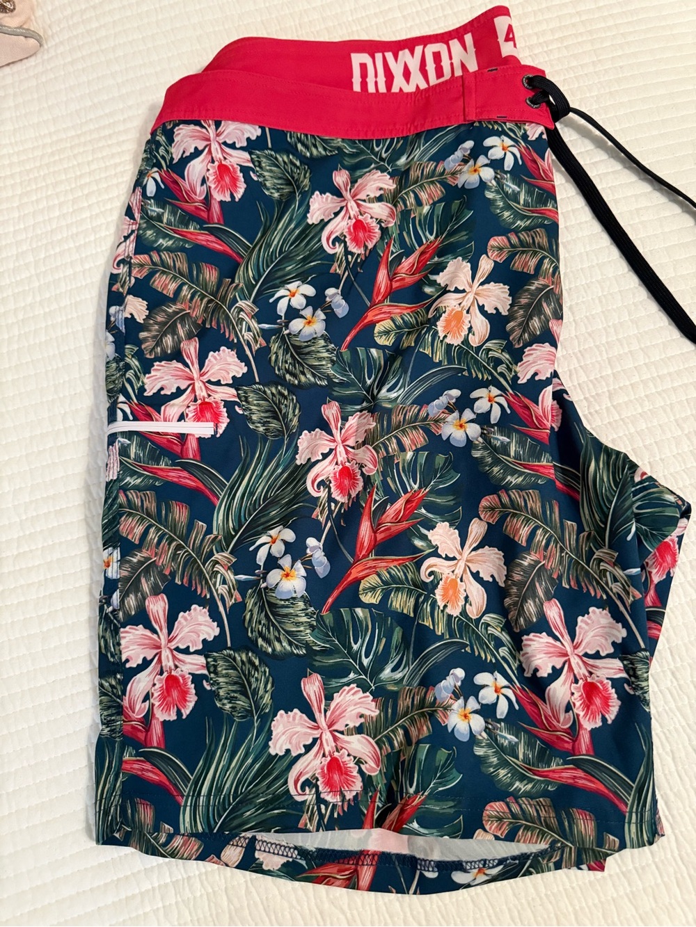 DIXXON Navy Floral Men's Swim Shorts with Pink Waistband